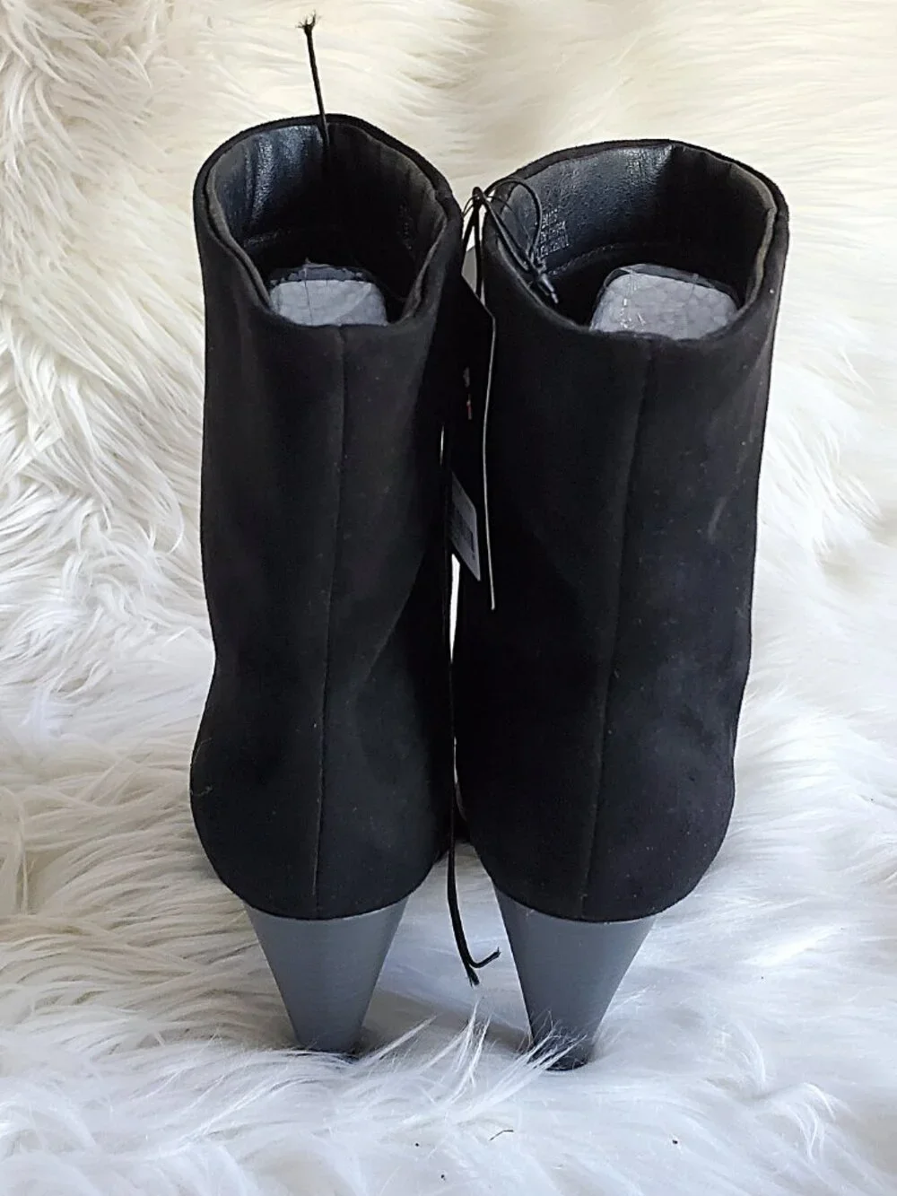 Forever 21 Black Suede Heeled Pull On Mid Calf Boots SZ 6